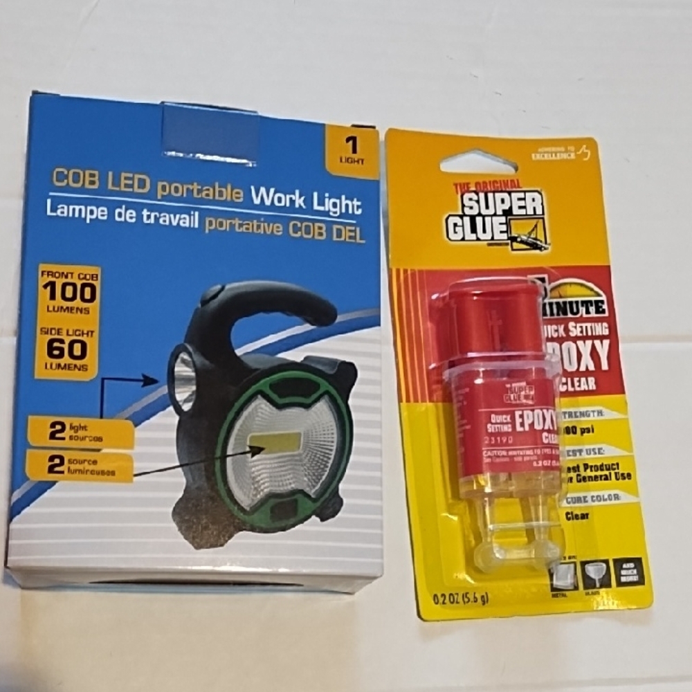 New COB LED Portable Work Light and Super Glue Epoxy Set